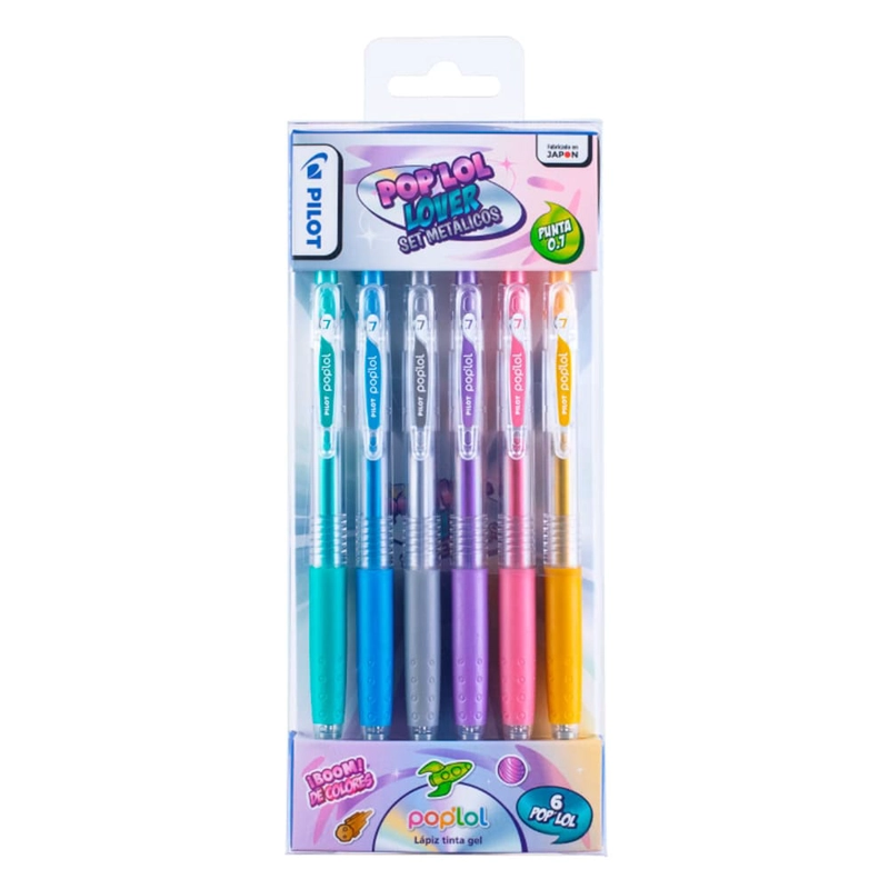 SET 6 LAPICES TINTA GEL METALICOS 0.7MM POP LOL LOVER PILOT - 1