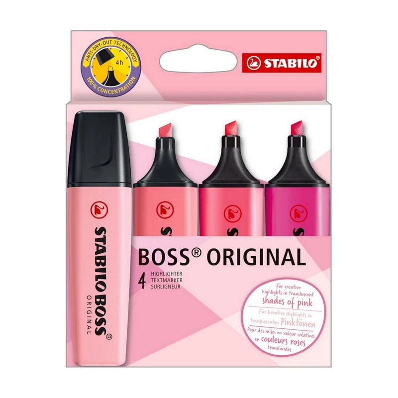 SET DE 4 DESTACADORES STABILO BOSS ORIGINAL SHADES OF PINK - 1