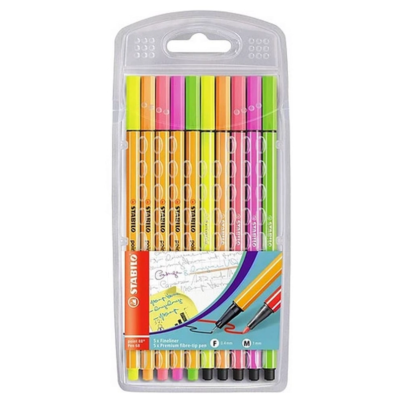 SET DE 10 COLORES NEON (5 STABILO POINT 88 + 5 STABILO PEN 68) - 1
