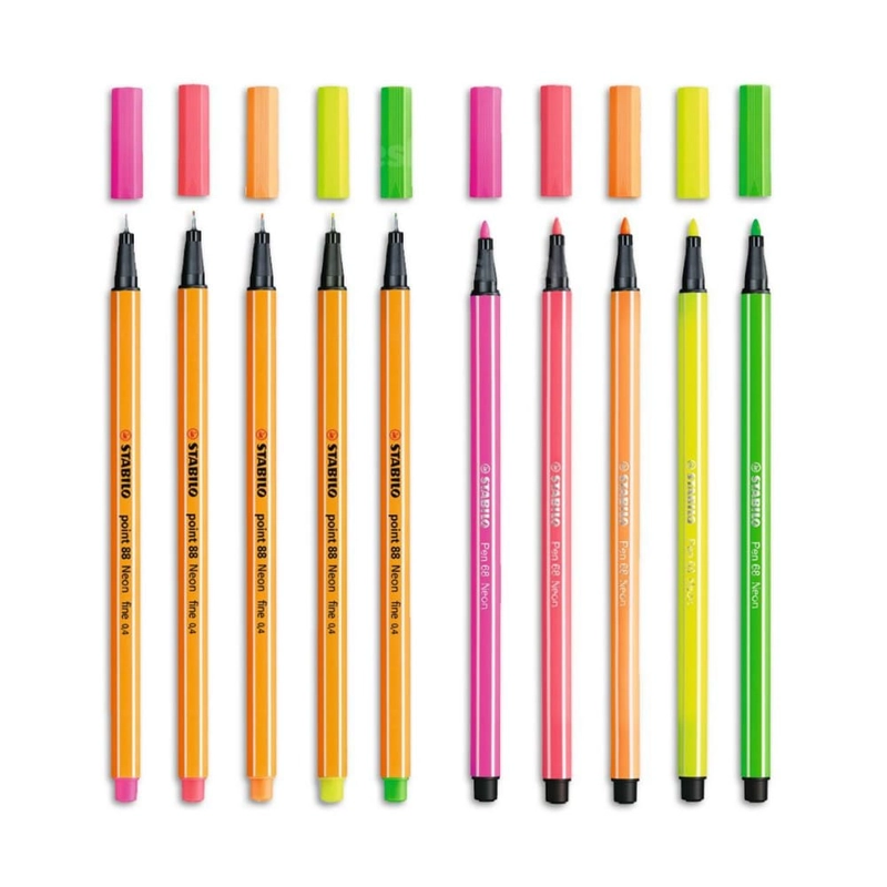 SET DE 10 COLORES NEON (5 STABILO POINT 88 + 5 STABILO PEN 68) - 2