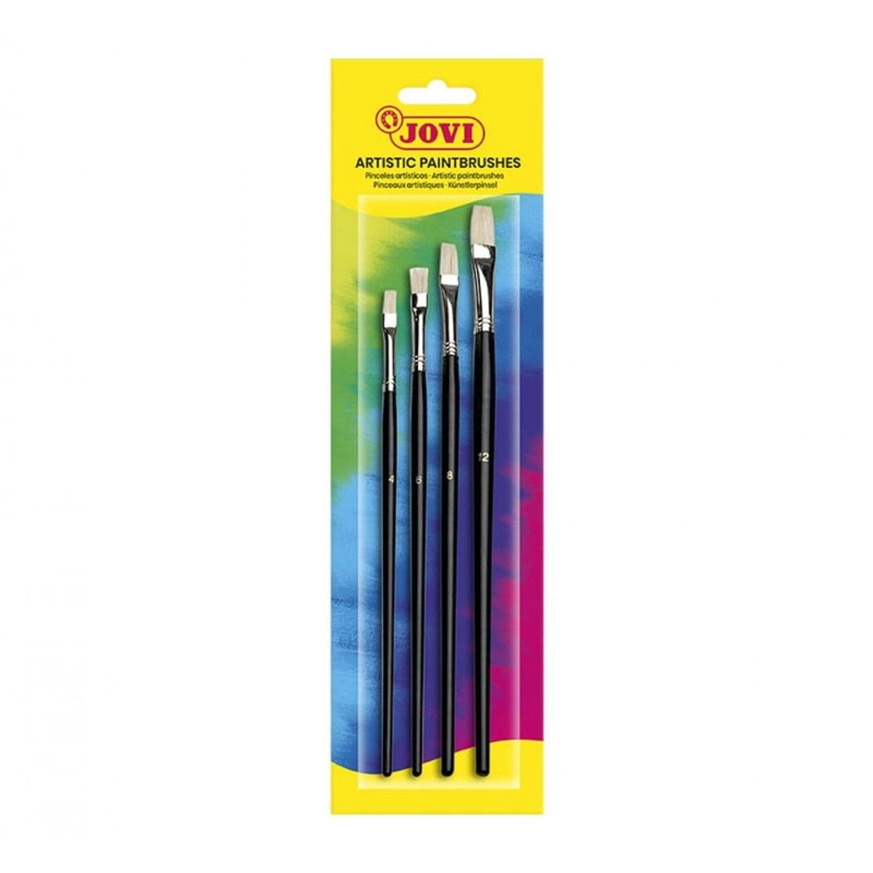 SET DE 4 PINCELES ARTISTICOS PUNTA PLANA PELO NATURAL JOVI - 1