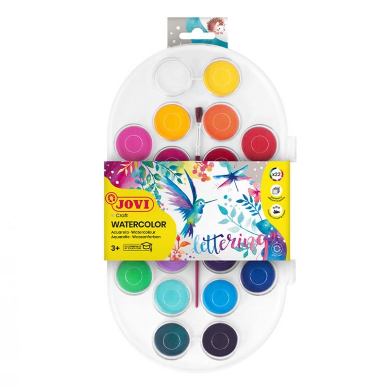 SET DE 22 ACUARELAS DE COLORES JOVI EN PASTILLAS 30MM + PINCEL - 1
