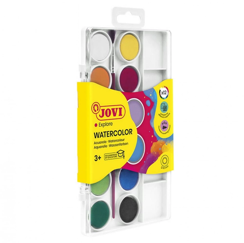 SET DE 12 ACUARELAS DE COLORES JOVI EN PASTILLAS 22MM + PINCEL - 2