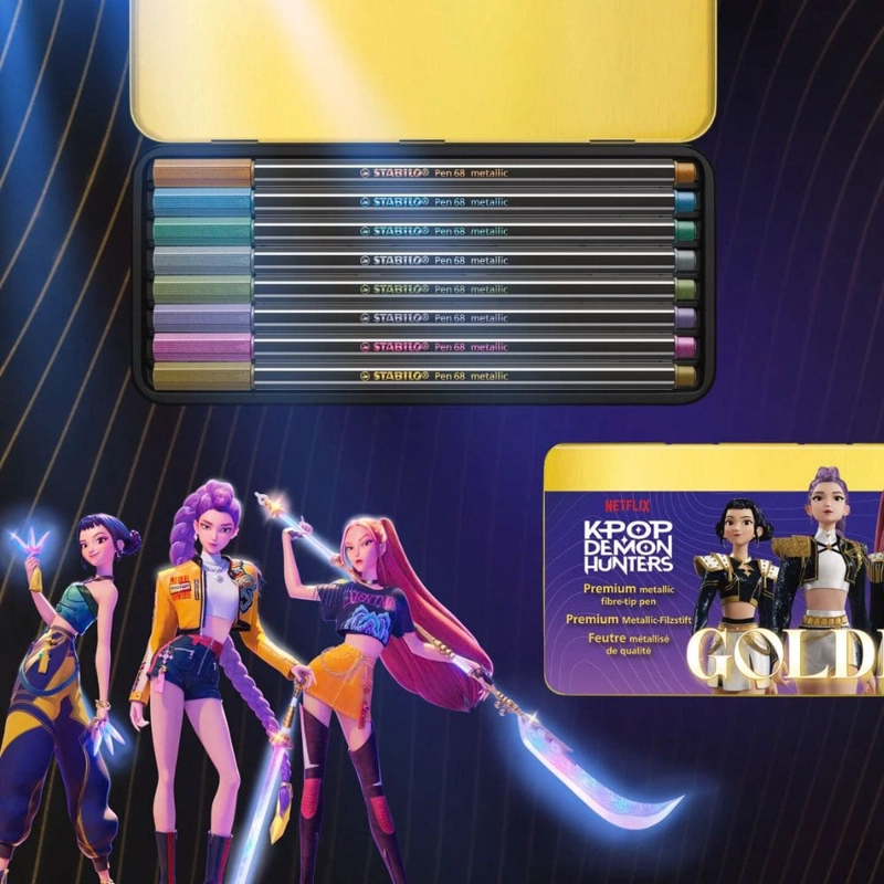 SET DE 8 MARCADORES STABILO PEN 68 METALICOS EN ESTUCHE METALICO K-POP DEMON HUNTERS - 8