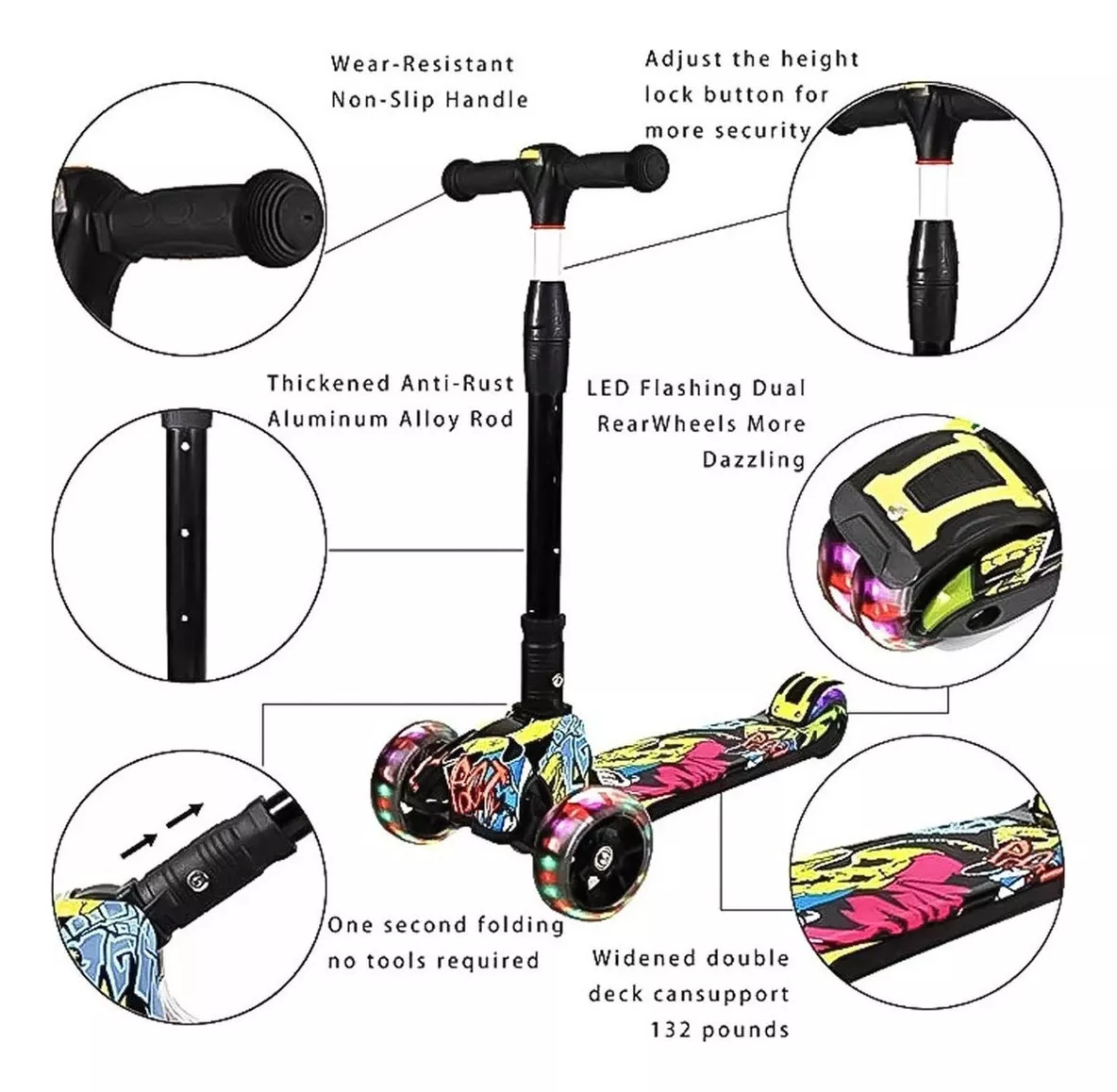 MONOPATIN SCOOTER 3 RUEDAS CON LUZ LED COLORES NIÑOS BL-04 - 3
