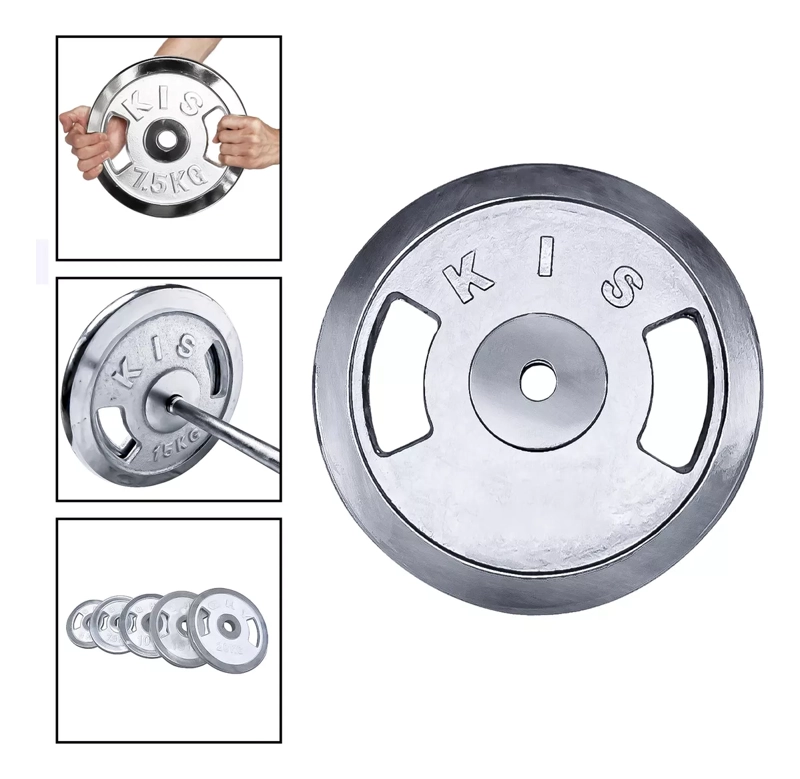DISCO PREOLÍMPICO 15KG CROMADO PESAS PROFESIONAL CON AGARRES - 1