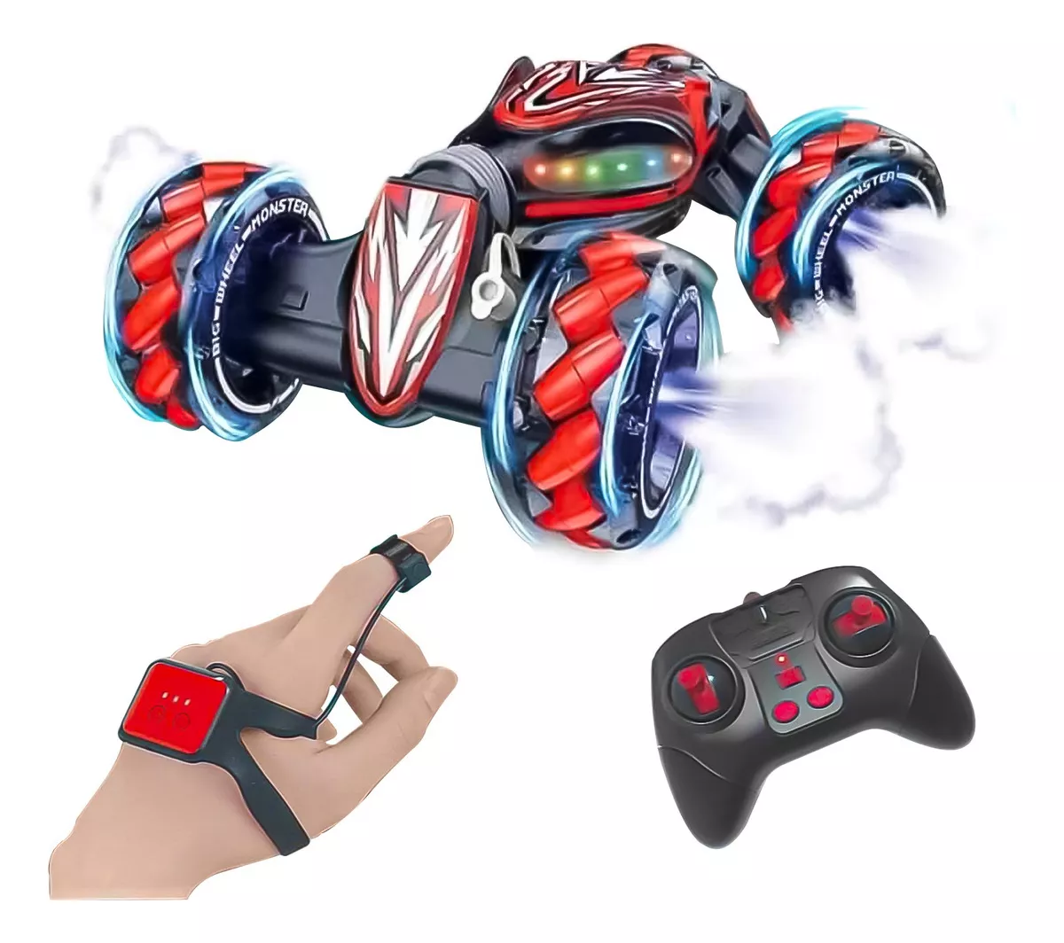 AUTO ARTICULADO RUEDAS LANZA HUMO CONTROL MUÑECA GRANDE 45CM - 1