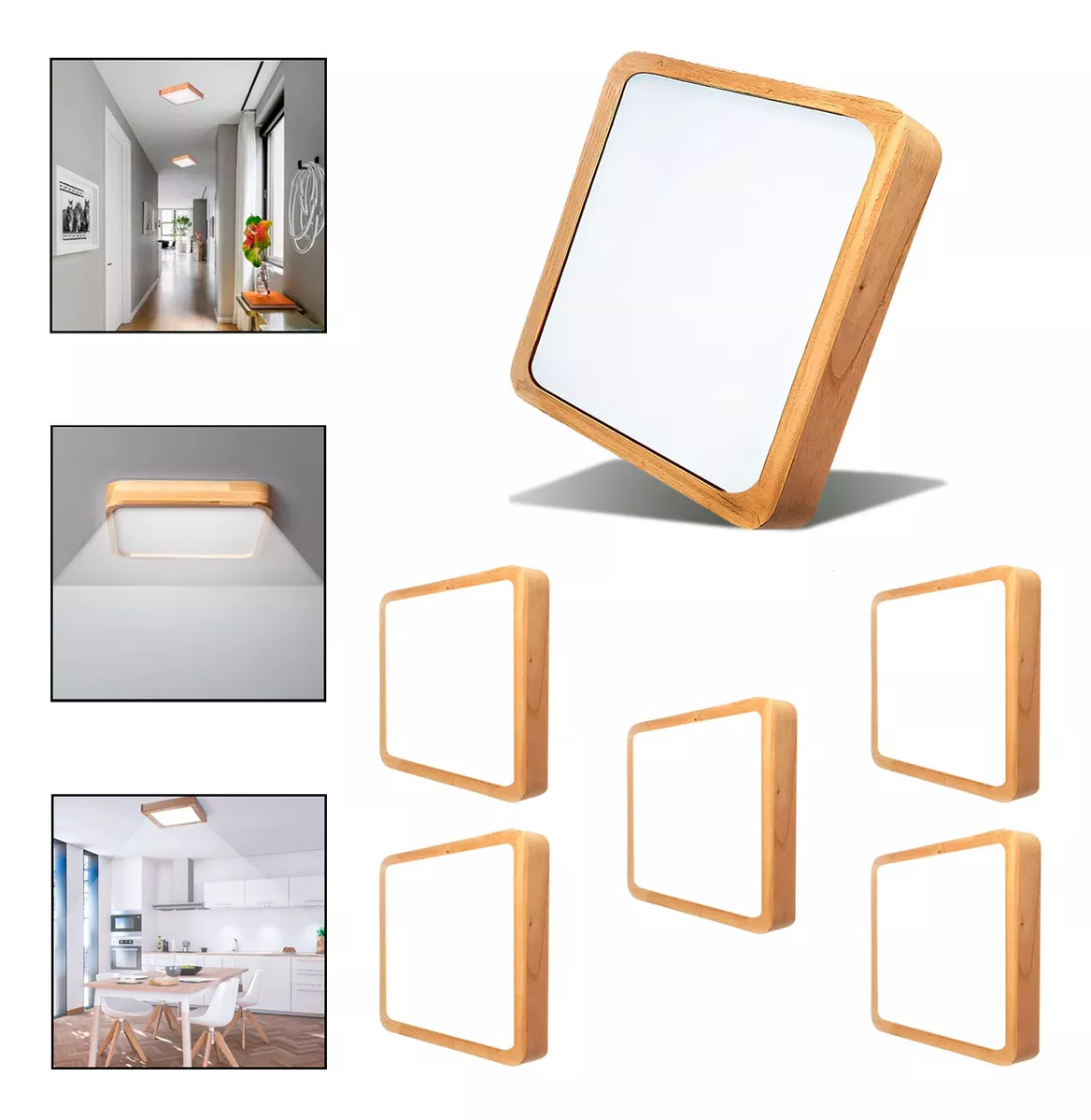 6 FOCO PLAFON LED CUADRADO SOBREPUESTO 36W LUZ FRIA MADERA - 1