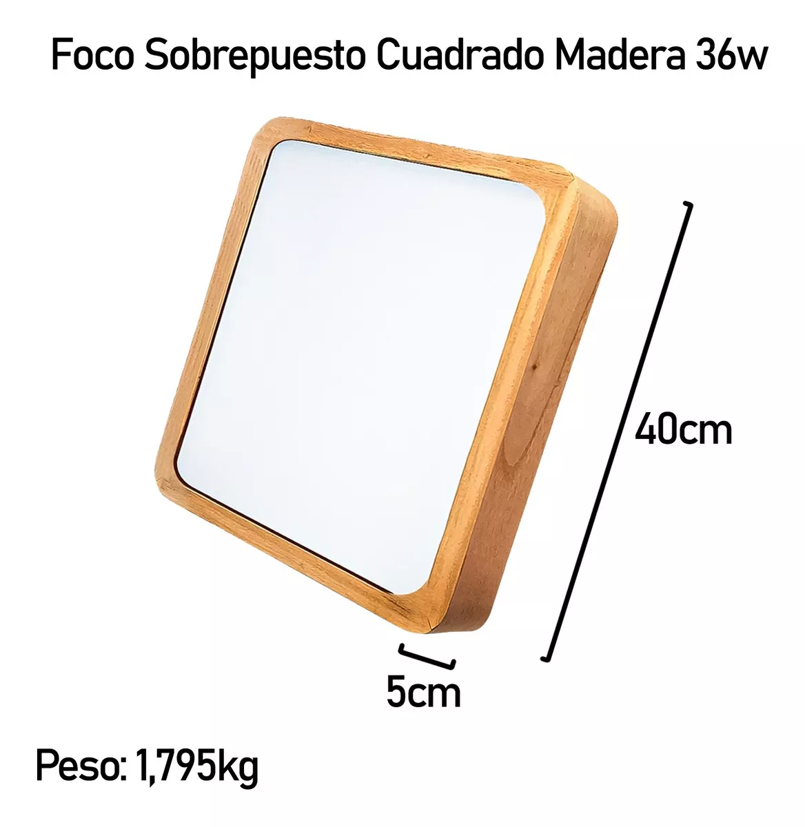 6 FOCO PLAFON LED CUADRADO SOBREPUESTO 36W LUZ FRIA MADERA - 2