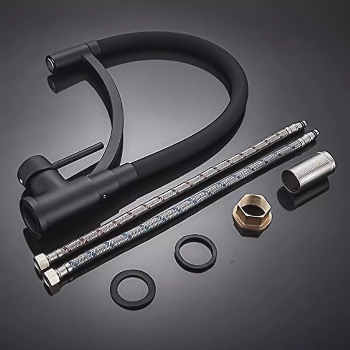 GRIFO LLAVE LAVAPLATOS DE LUJO MONOMANDO COCINA ACERO NEGRO ACABADO PREMIUM - 2