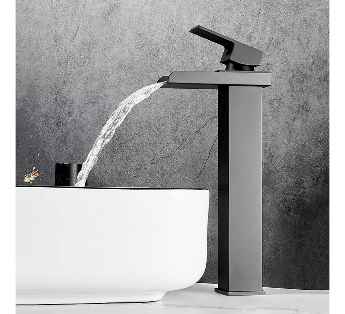 LLAVE MONOMANDO LAVAMANOS ESTILO CASCADA MODERNA ACERO NEGRO - 3