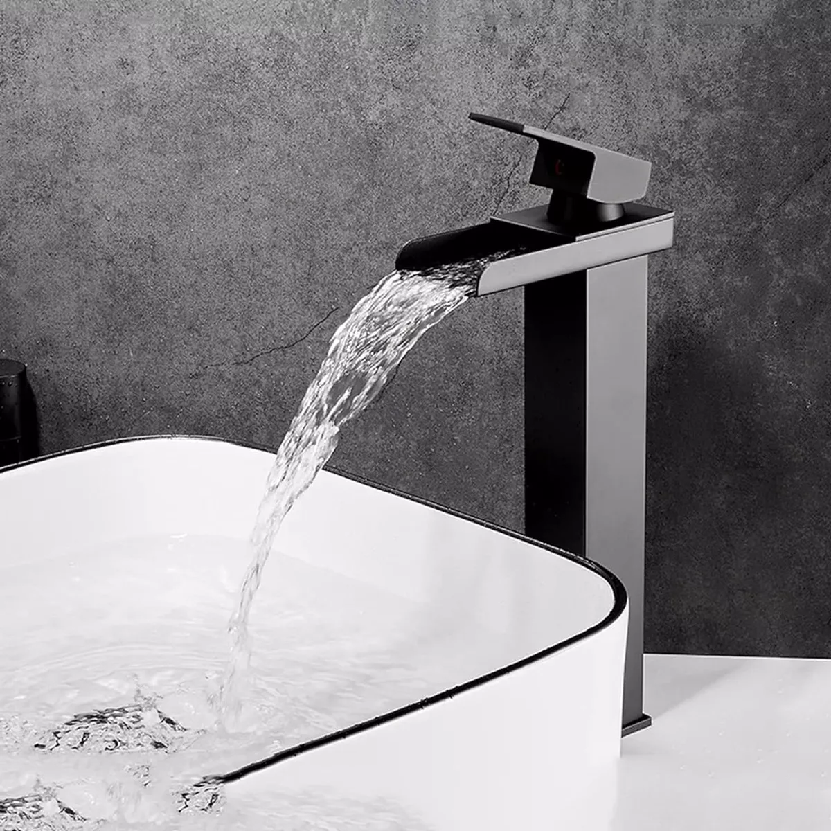 LLAVE MONOMANDO LAVAMANOS ESTILO CASCADA MODERNA ACERO NEGRO - 4