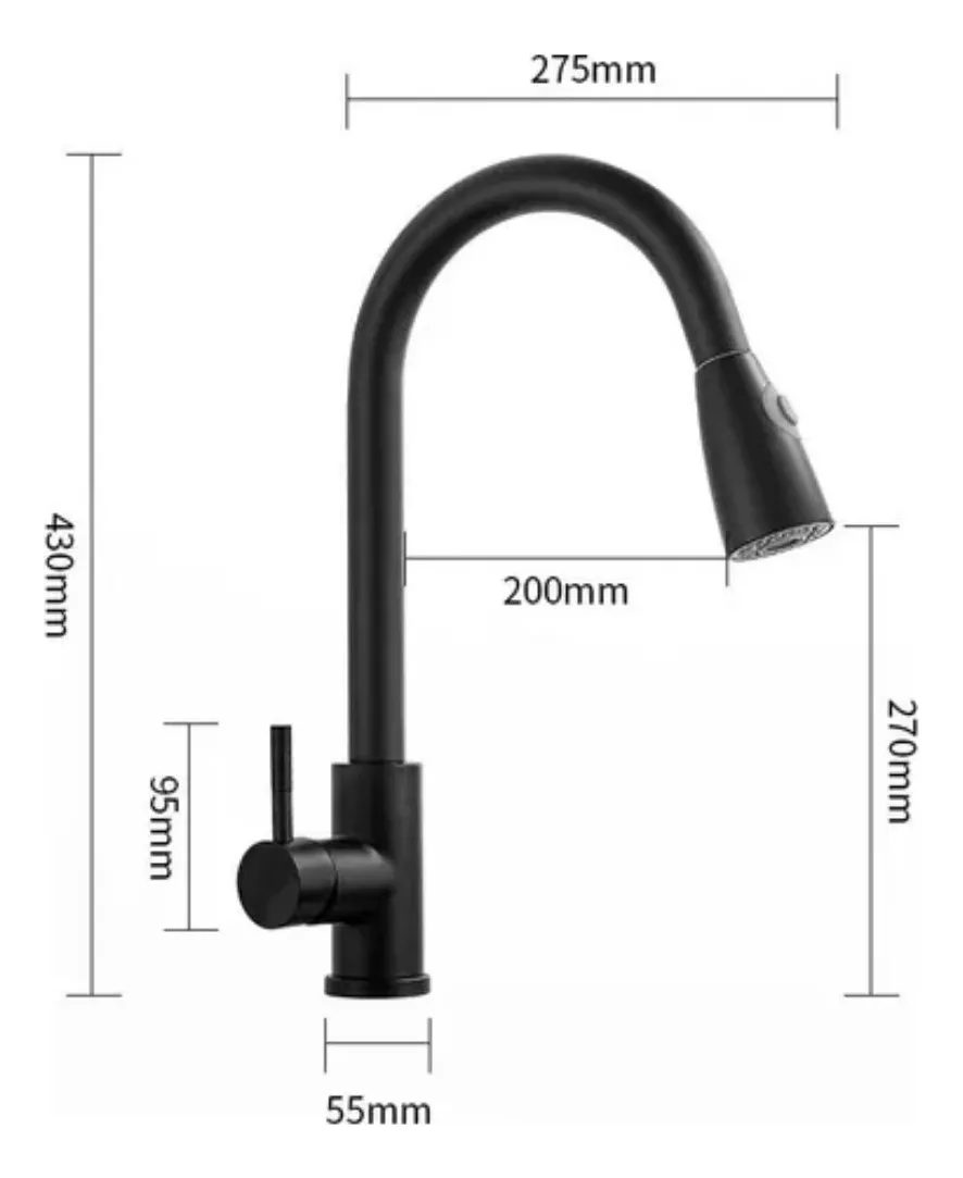 LLAVE LAVAPLATOS EXTENSIBLE GRIFERIA MONOMANDO COCINA NEGRO - 2