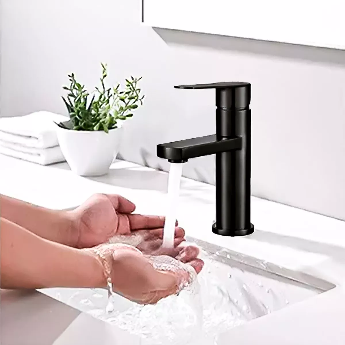 LLAVE MONOMANDO GRIFO LAVAMANOS CLASICA ACERO INOXIDAB NEGRO - 2