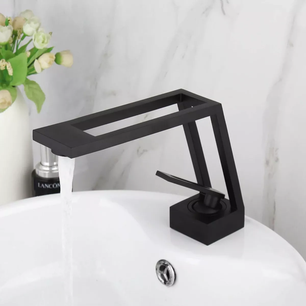 LLAVE GRIFERIA LAVAMANOS DE LUJO DISEÑO MODERNO ACERO NEGRO ACABADO PREMIUM - 5