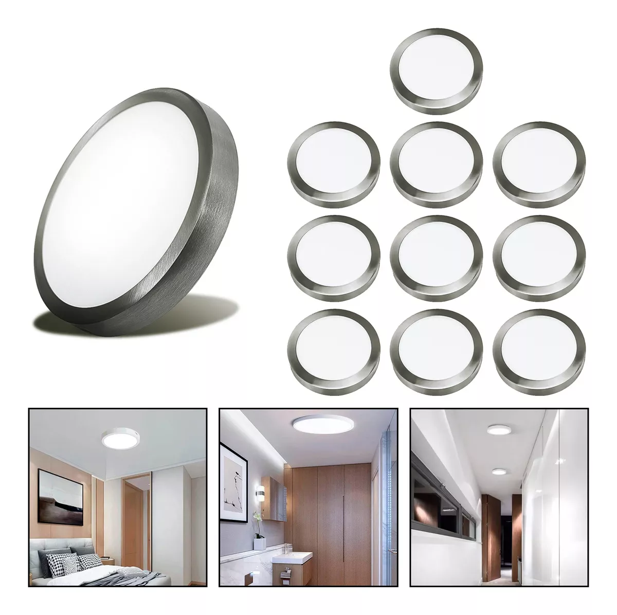 10 FOCO PLAFON LED REDONDO SOBREPUESTO 24W LUZ FRIA NIQUEL - 1