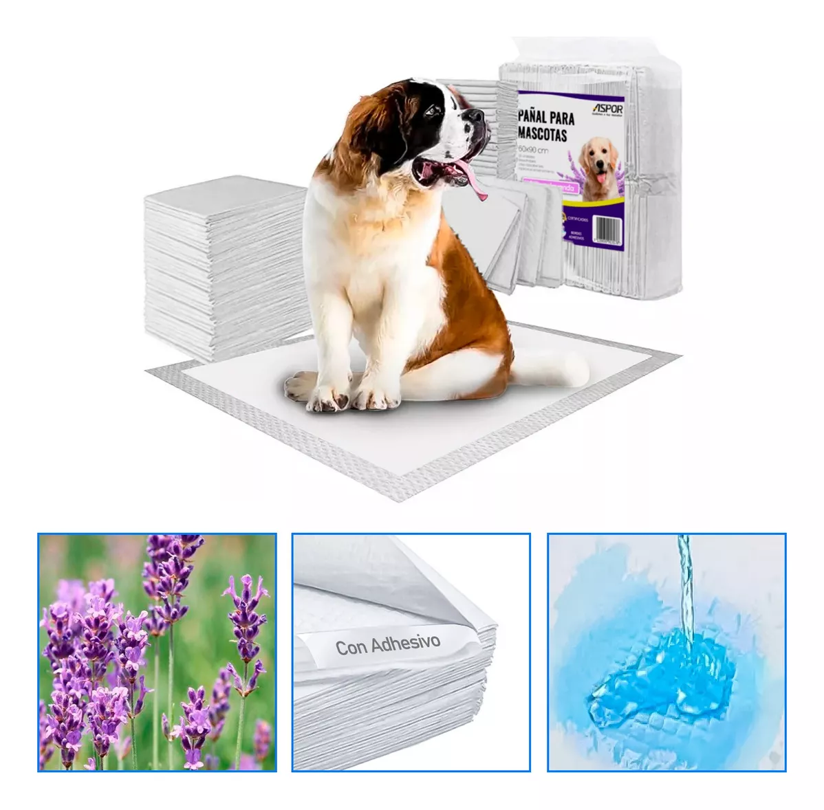80 PAÑALES TIPO SABANILLAS MASCOTAS PERROS 60X60CM LAVANDA - 1