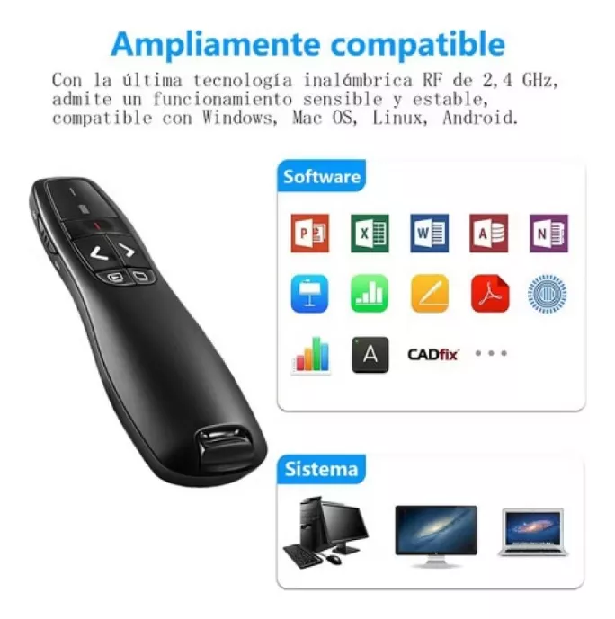 PRESENTADOR POWERPOINT PUNTERO LASER 100M R400 INALÁMBRICO - 4