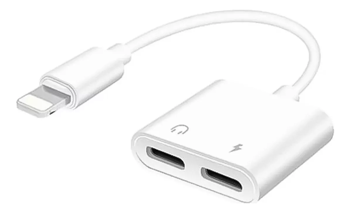 HOMEBRANDT ADAPTADOR AUDIO Y CARGA LIGHTNING COMPATIBLE CON IPHONE COLOR BLANCO