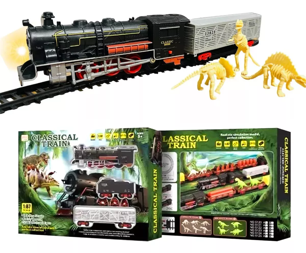 JUGUETE TREN Y DINOSAURIO ELECTRICO 32 PCS VAGONES RIELES - 2