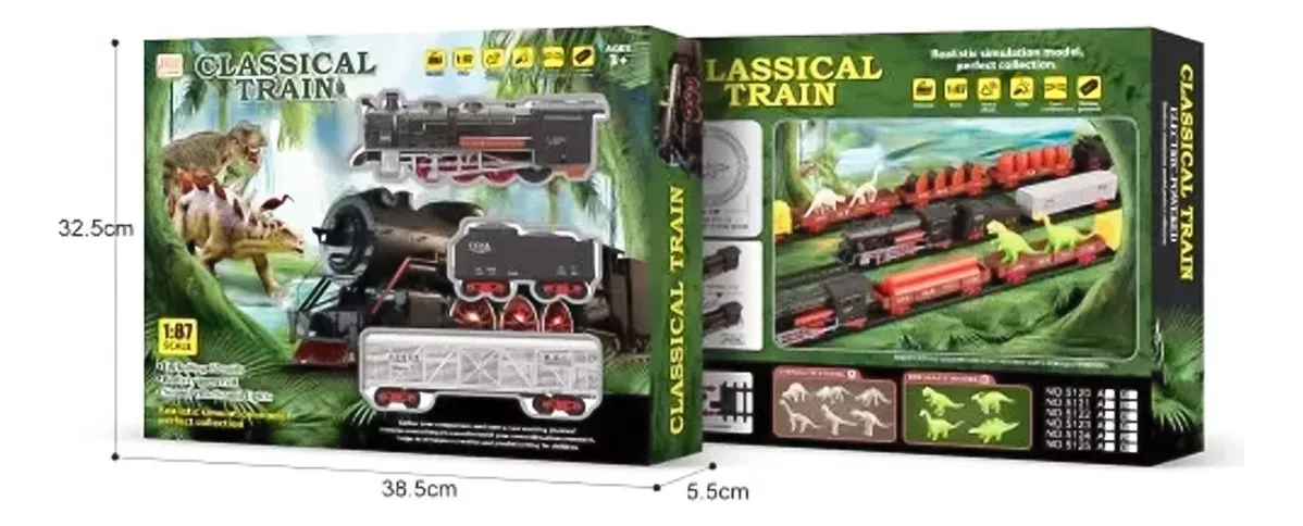 JUGUETE TREN Y DINOSAURIO ELECTRICO 32 PCS VAGONES RIELES - 3
