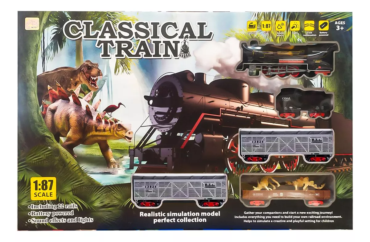 JUGUETE TREN Y DINOSAURIO ELECTRICO 32 PCS VAGONES RIELES - 5