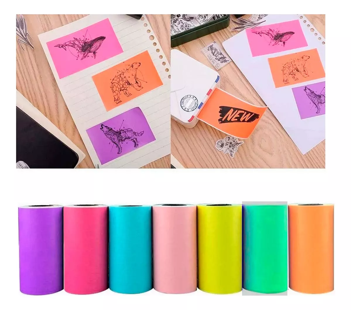 7 ROLLOS PAPEL ADHESIVO IMPRESORA TÉRMICA COLORES 57X30MM - 5