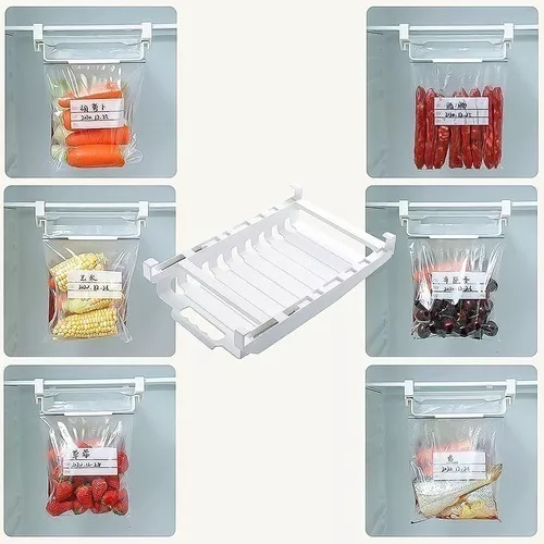 ORGANIZADOR BOLSAS REFRIGERADOR CON RIELES Y BOLSA ZIP COLOR BLANCO - 2