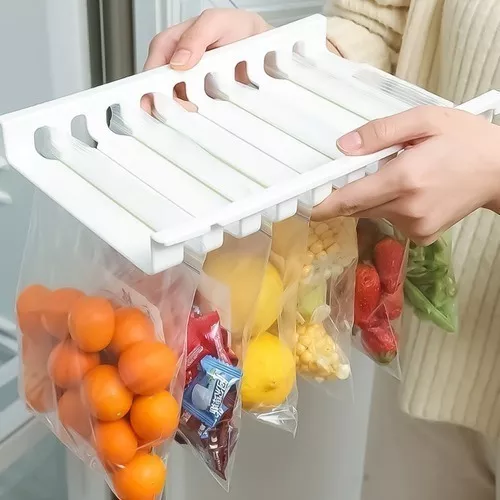 ORGANIZADOR BOLSAS REFRIGERADOR CON RIELES Y BOLSA ZIP COLOR BLANCO - 3