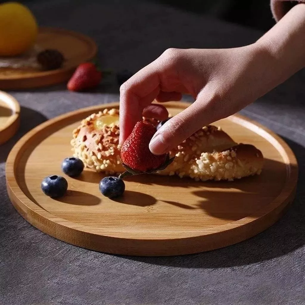 TORTERA ORGANIZADOR DE COCINA 30CM MADERA BAMBU CON TAPA - 4
