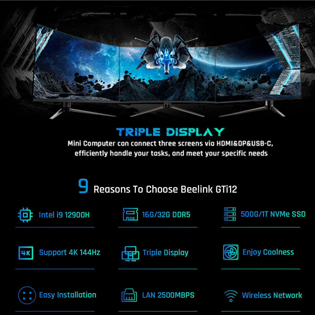 MINI PC BEELINK GTI12 INTEL I9 12900HK 32GB 1TB SSD 14 CORE - 9