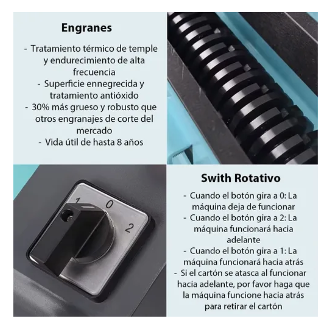MÁQUINA TRITURADORA DE CARTÓN PARA RELLENO Y EMBALAJE 370W TURQUESA - 7