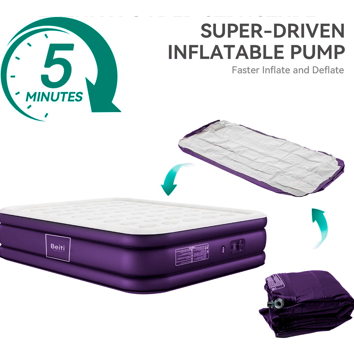 COLCHON CAMA INFLABLE ELECTRICO CAMPING GLAMPING 2PLAZA 45CM - 6