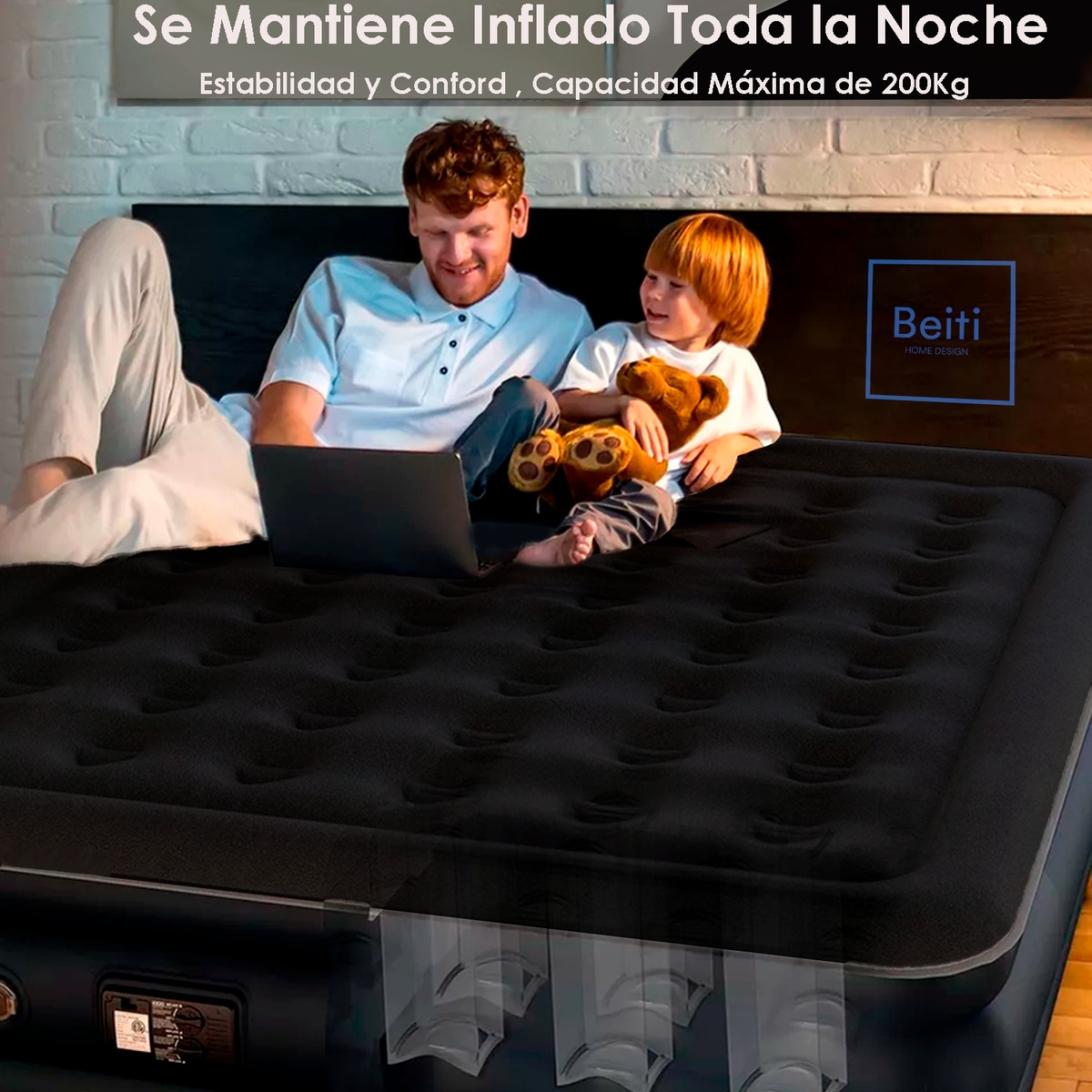COLCHON CAMA INFLABLE 2 PLAZAS ELE CTRICO 203X152X45 CM - 3