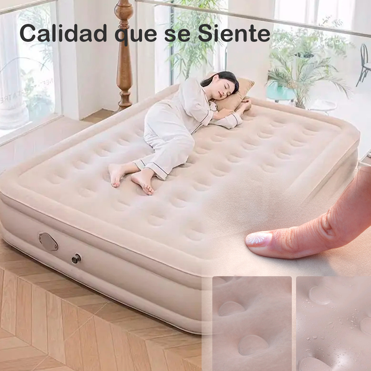 COLCHON INFLABLE BOMBA RECARGABLE CAMA 2 PLAZAS 45CM - 4