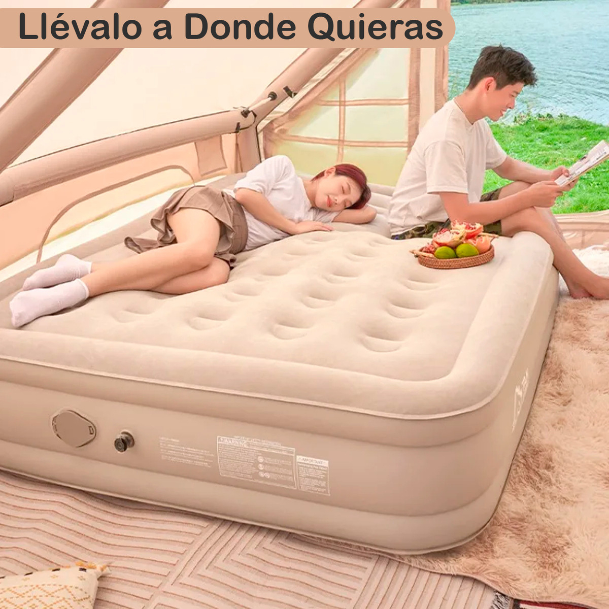 COLCHON INFLABLE BOMBA RECARGABLE CAMA 2 PLAZAS 45CM - 5