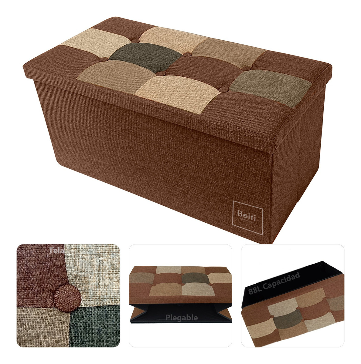 PUFF BAUL PLEGABLE ORGANIZADOR 76X38 TELA MIX COLORES - 1