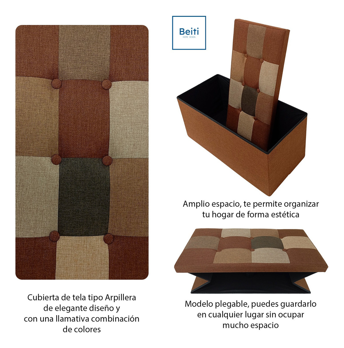 PUFF BAUL PLEGABLE ORGANIZADOR 76X38 TELA MIX COLORES - 3