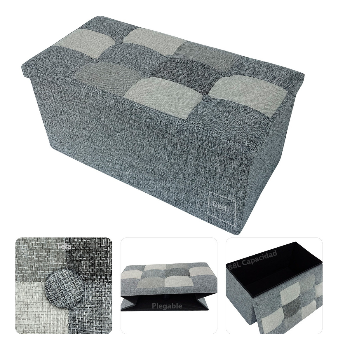PUFF BAUL PLEGABLE ORGANIZADOR 76X38 TELA MIX COLORES - 6