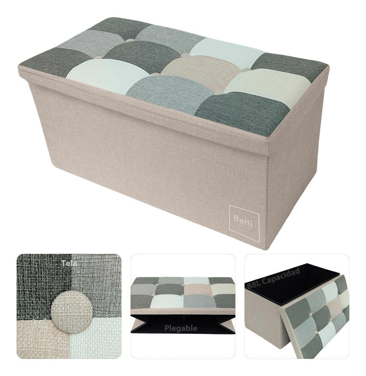 PUFF BAUL PLEGABLE ORGANIZADOR 76X38 TELA MIX COLORES - 7