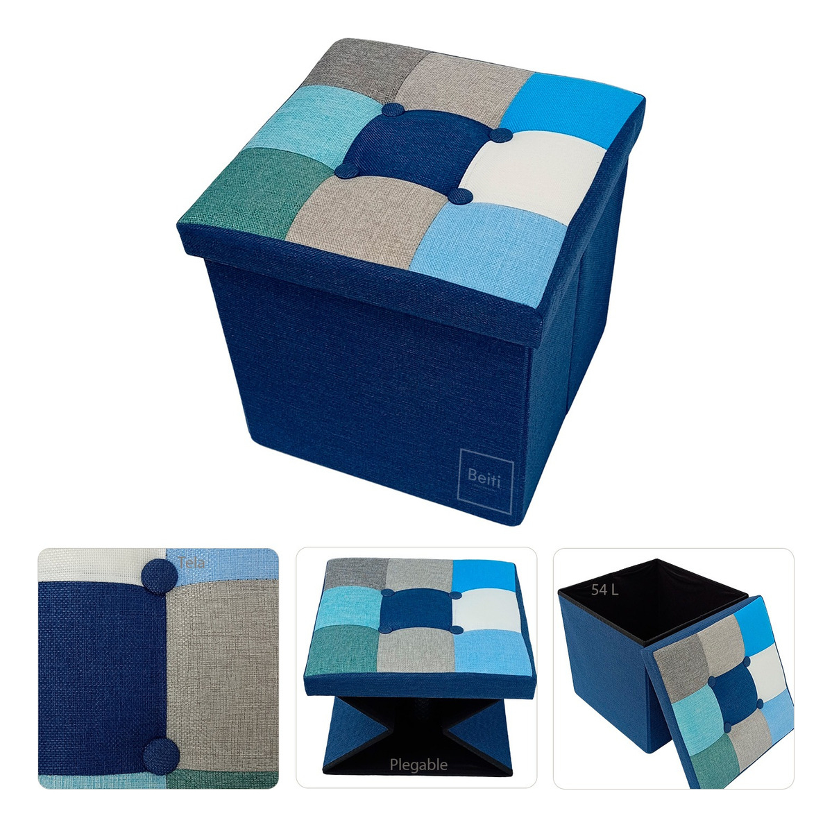 PUFF BAUL PLEGABLE ORGANIZADOR38X38 TELA MIX COLORES - 4