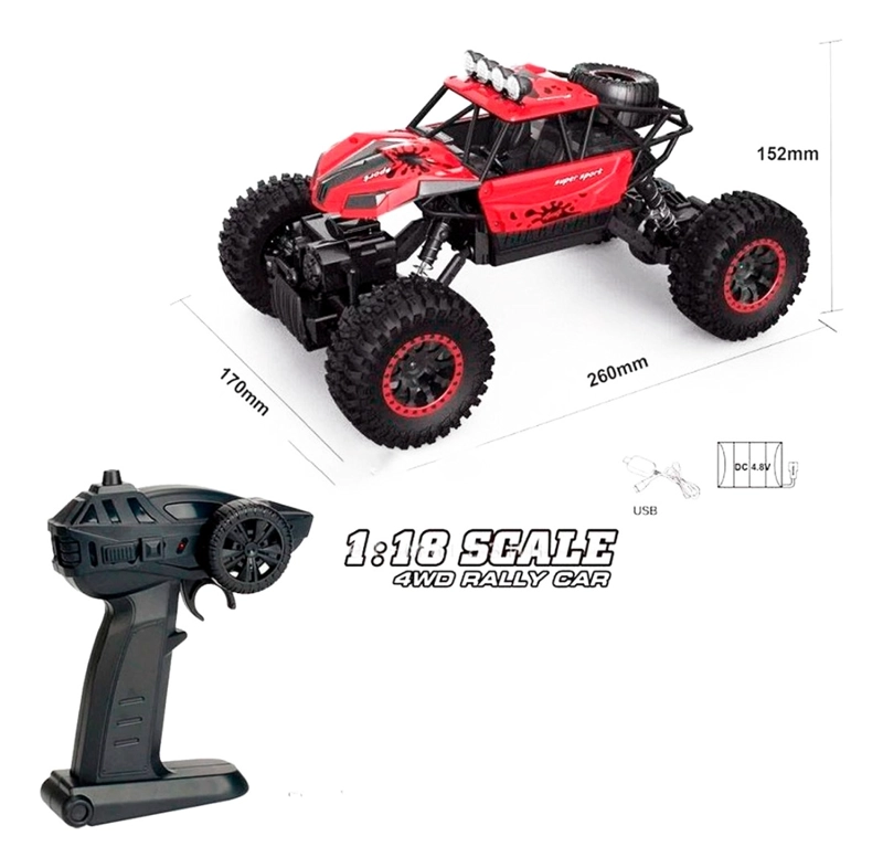 AUTO CONTROL REMOTO OFF ROAD ROCKCRAWLER 2.4GZ 1:18 4X4 ROJO Y AZUL - 2