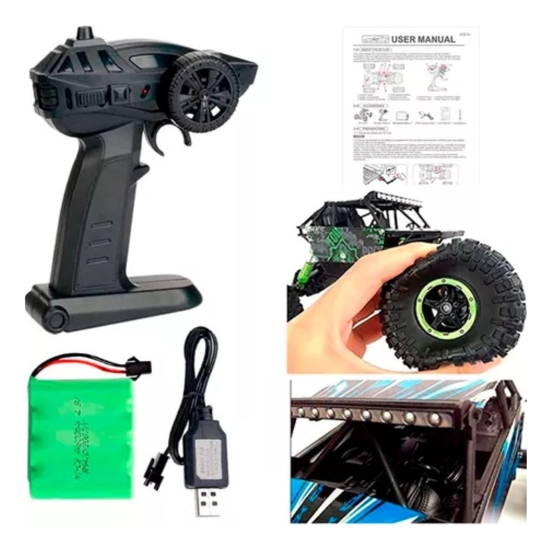 AUTO CONTROL REMOTO OFF ROAD ROCKCRAWLER 2.4GZ 1:18 4X4 ROJO Y AZUL - 5
