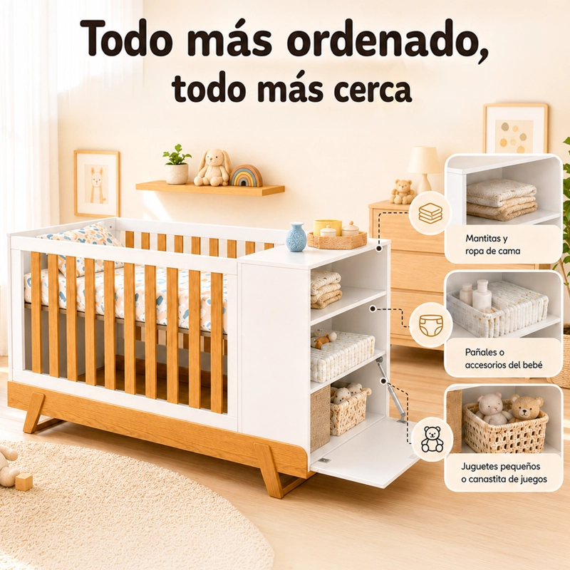 CUNA MULTIFUNCIONAL BEBÉ CON CÓMODA MAXX BLANCA ECO WOOD - 3
