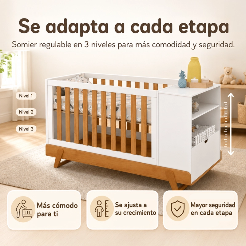 CUNA MULTIFUNCIONAL BEBÉ CON CÓMODA MAXX BLANCA ECO WOOD - 4