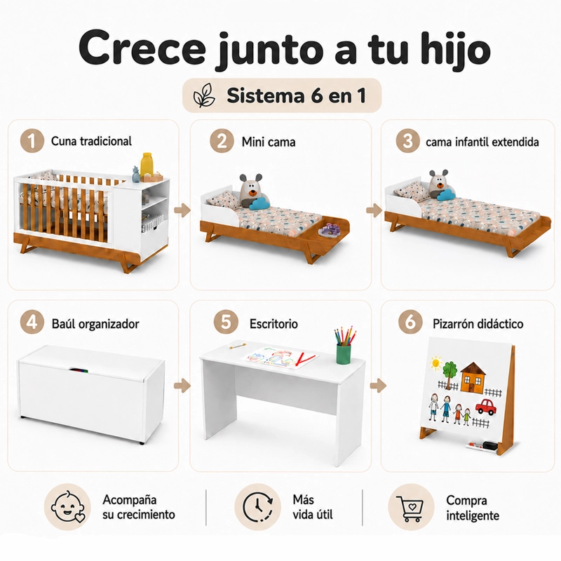 CUNA MULTIFUNCIONAL BEBÉ CON CÓMODA MAXX BLANCA ECO WOOD - 6