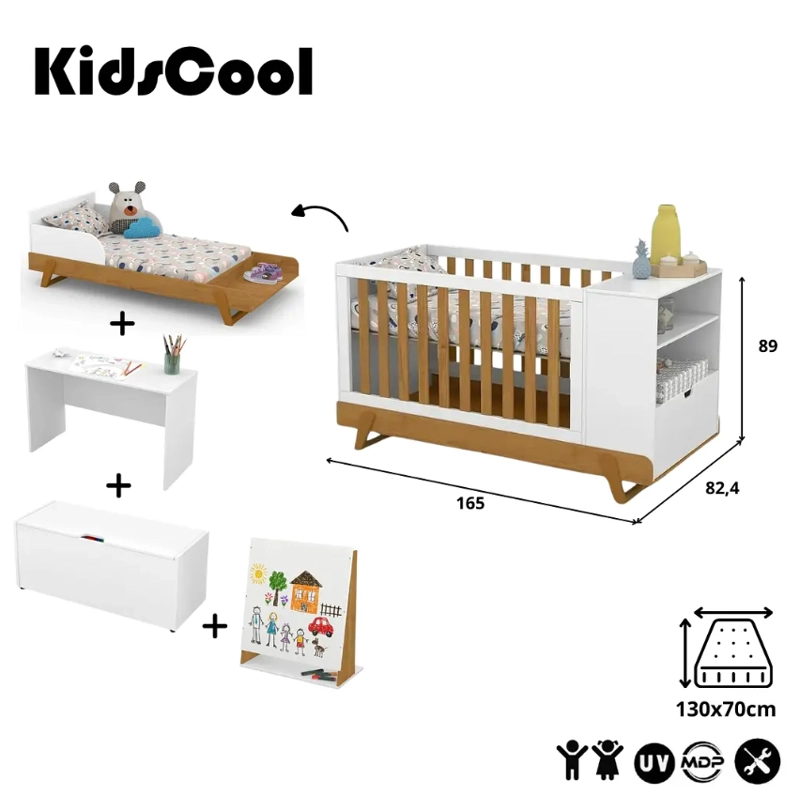 CUNA MULTIFUNCIONAL BEBÉ CON CÓMODA MAXX BLANCA ECO WOOD - 8