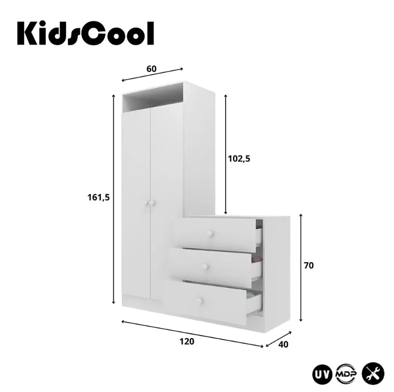 ARMARIO KIDSCOOL BLANCO CON COMODA PIMPOLHO 3715.0001 - 6