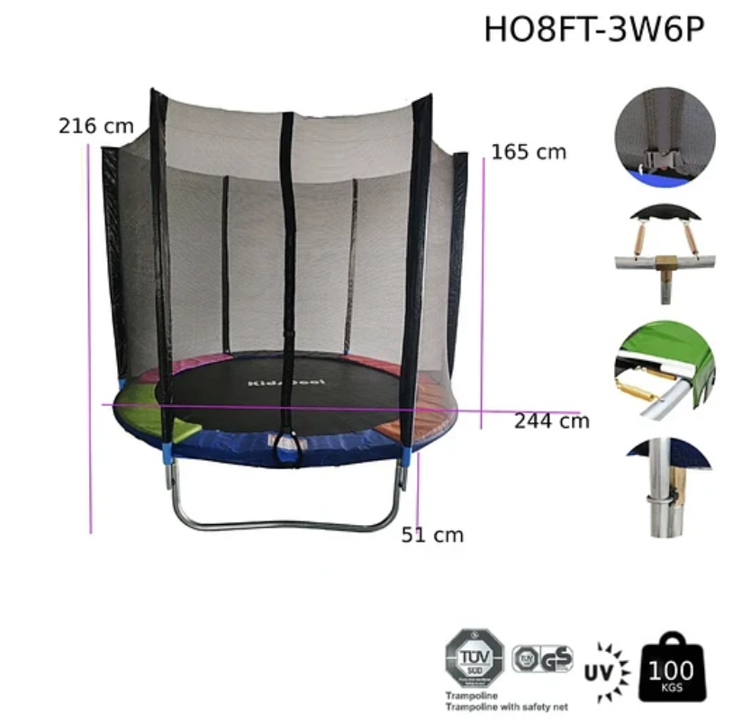 CAMA ELÁSTICA 8 PIES  RAINBOW CON ESCALERA  - KIDSCOOL - HO8FT-3W6P - 2