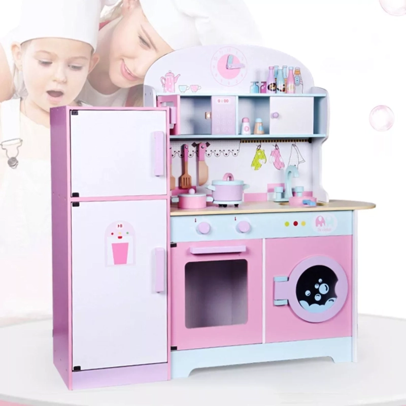 COCINA VINTAGE CON REFRIGERADOR ROSA - KIDSCOOL - 377423 - 2